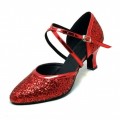 Red sequin women performance ballroom modern dance shoes