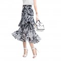 Flowers Chiffon Lotus leaf skirt Buttock Middle-dress for women summer#767