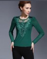 Spring Women Bottoming shirt-mesh Fashion T-shirt Lace blouses#ZXZY-9085