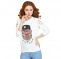 Spring Korean Owl printed Women Blouse-embroidered long sleeve sweater#YEZ-6077