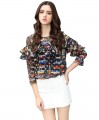  Women's print chiffon Shirt Blouse Tops-Loose Pullover Lotus leaf sleeves#421