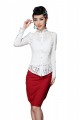 office lady Small collar Long-sleeved shirt with Lace beading-Tops Shirts