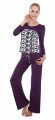 Elegant purple floral Long-sleeved Yoga T-shirt (fold design)+Yoga bell Pants-winter Women's Yoga suits 