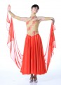 Ladies Ballroom Modern Waltz Tango Dance Dress-Over all dress-Coffee+Red#MDL114083