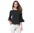  Women's dot print chiffon Shirt Blouse Tops-Loose Pullover Trumpet sleeves#464