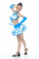 Girls performance ballroom Latin dance dress 4sets(shirt+skirt)-Blue+white#RLD114595