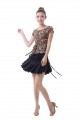Latin salsa cha cha tango Ballroom Dance Dress-Leopard short-sleeved T-shirt+ skirt