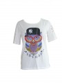 Summer Cotton round neck Owl embroidery Women Short-sleeved T-shirt