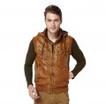 Men's Outdoor PU leather hooded multi-pocket casual vest-motorcycle vest plus velvet thicker tooling styles