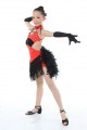 Child Girls/Ladies Latin dance dress-Over all dress in 3sets with feather-Red+black feather