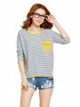 Spring Korea Stripe Long sleeve Women Loose T-shirt#YEZ-6081