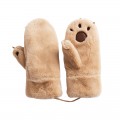 Thick plush fingered bear paw winter Warm cartoon gloves girl Christmas gifts#1873