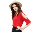 Women's chiffon Shirt Blouse Tops-Loose Pullover Trumpet sleeves#430