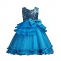 Girl Sleeveless Sequins Bow Princess dress Kids Prom Ball Gown for wedding party#W812