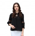 Women's chiffon Shirt Blouse Tops-Loose Pullover Hollow Stitching Trumpet sleeves#401